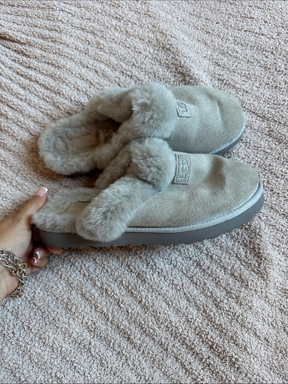UGG Light Blue Fuzzy Disquette Slip on Slippers Size 10